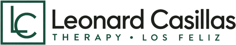 Leonard Casillas Therapy Los Feliz logo with green square and initials